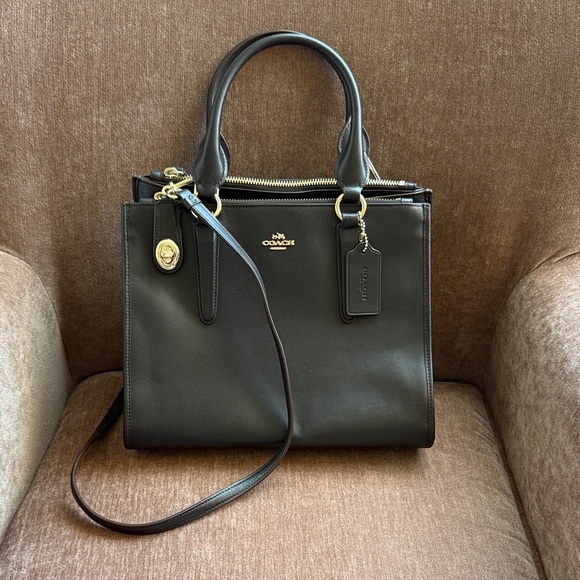 Coach Chocolate Brown Leather Satchel with Gold Accents - Picture 2 of 6